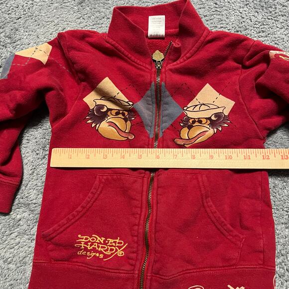 Ed Hardy Sweatshirt Kids XS 4 Red Bear Zip Up Shirt - Picture 5 of 6